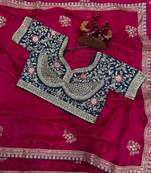 Rani Pink Color Sequance and Zari Embroidery Work Frendy Satin Saree