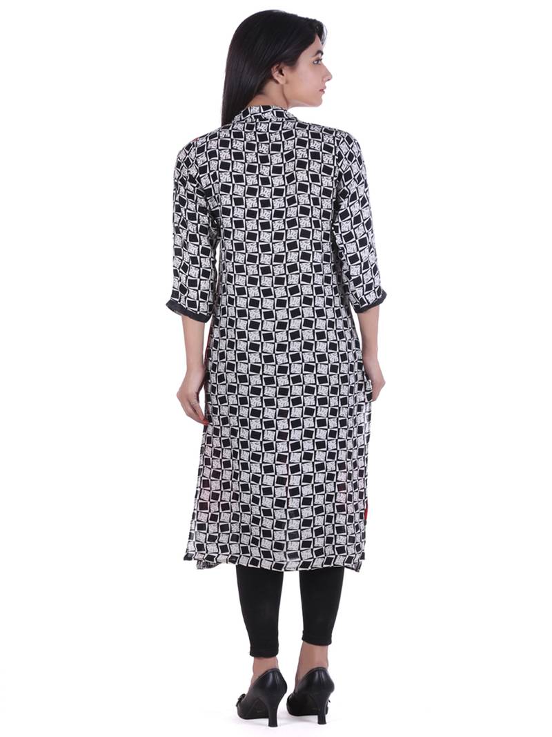 Red Hand Embroidered Rayon Kurta