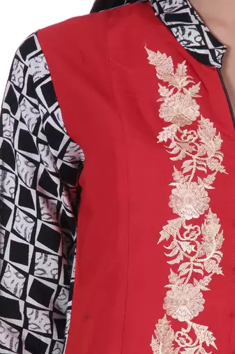 Red Hand Embroidered Rayon Kurta