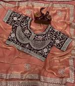 Peach Color Sequance and Zari Embroidery Work Frendy Satin Saree