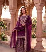 Wine faux georgette readymade sharara salwar suit- Full Stitched free size