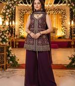 Magenta faux georgette readymade sharara salwar suit- Full Stitched free size