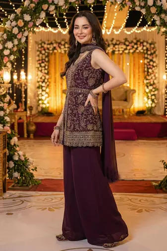 Magenta faux georgette readymade sharara salwar suit- Full Stitched free size