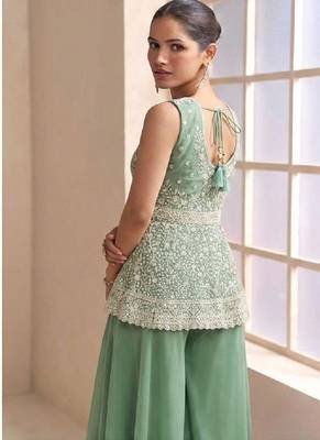 Pista faux georgette readymade sharara salwar suit- Full Stitched free size 4