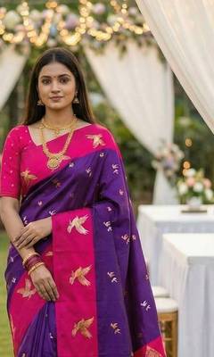 Violet Color Zari Weawing Border Work Silk Saree  1