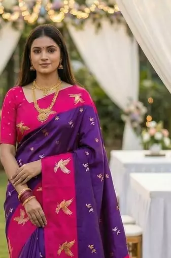 Violet Color Zari Weawing Border Work Silk Saree 