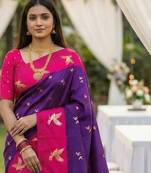 Violet Color Zari Weawing Border Work Silk Saree 