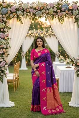 Violet Color Zari Weawing Border Work Silk Saree  2