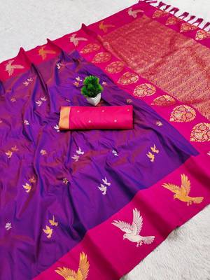 Violet Color Zari Weawing Border Work Silk Saree  3