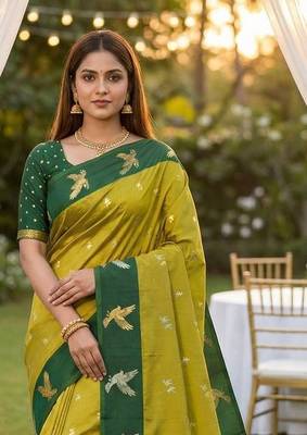 Olive Color Zari Weawing Border Work Silk Saree  2