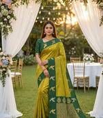 Olive Color Zari Weawing Border Work Silk Saree 