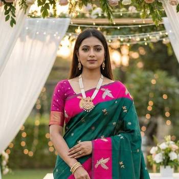 Emerald Color Zari Weawing Border Work Silk Saree  2