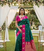 Emerald Color Zari Weawing Border Work Silk Saree 