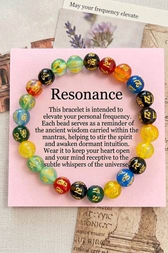 Multi color om mani padme hum stone bracelet