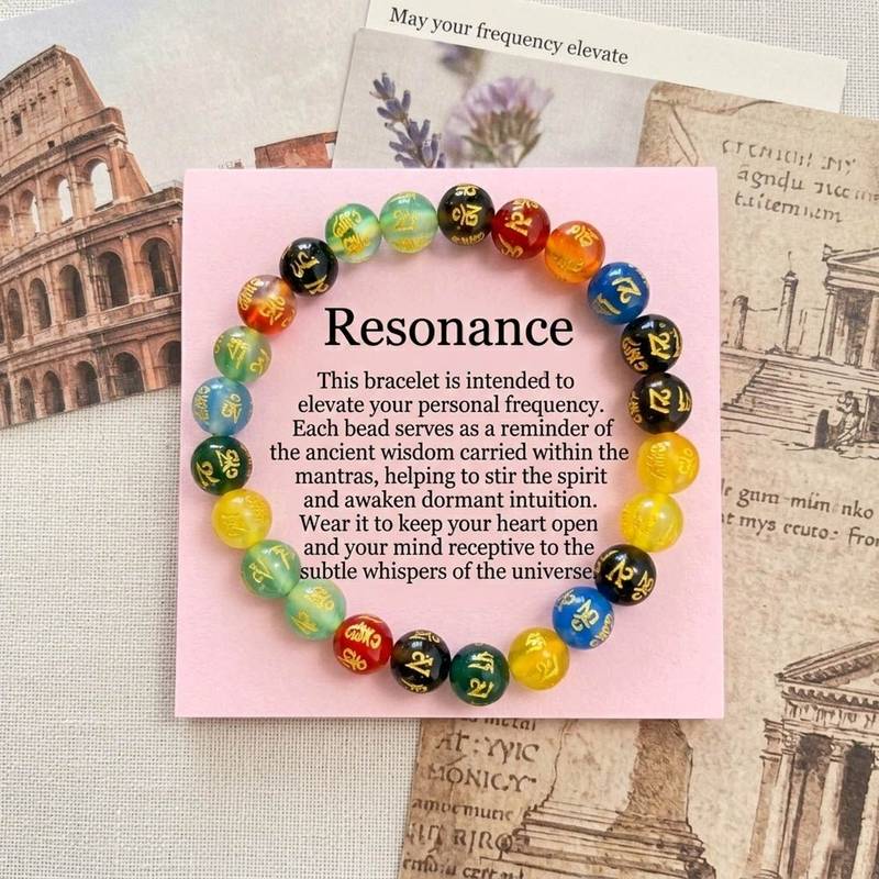 Multi color om mani padme hum stone bracelet