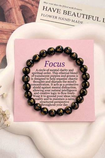 Black color om mani padme hum stone bracelet
