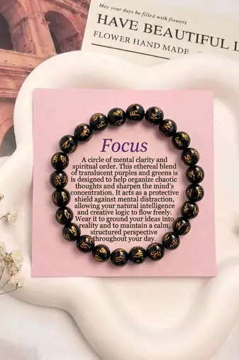 Black color om mani padme hum stone bracelet