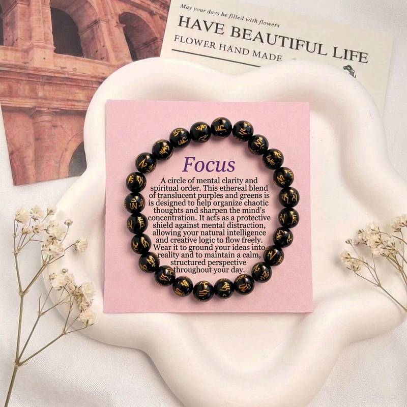 Black color om mani padme hum stone bracelet