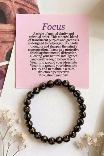 Black color om mani padme hum stone bracelet