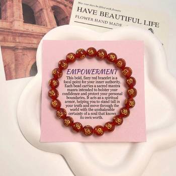 Red color om mani stone bracelet 1