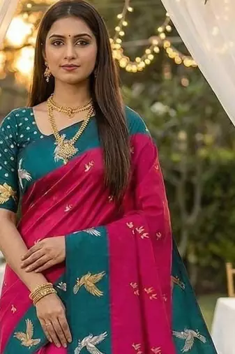 Hot Pink Color Zari Weawing Border Work Silk Saree 