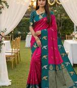 Hot Pink Color Zari Weawing Border Work Silk Saree 
