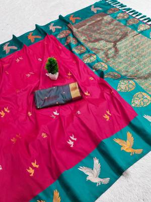 Hot Pink Color Zari Weawing Border Work Silk Saree  3