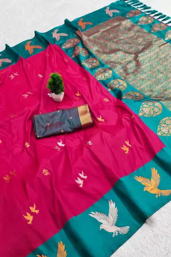 Hot Pink Color Zari Weawing Border Work Silk Saree 