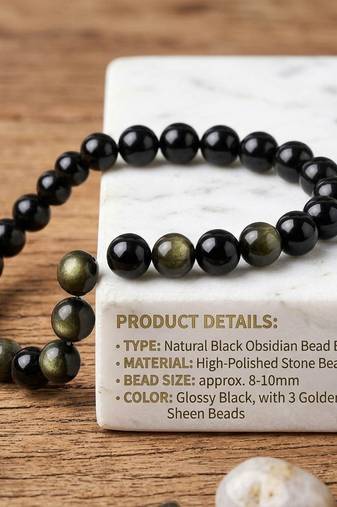 Golden black color golden obsidian natural stone bracelet