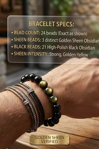 Golden black color golden obsidian natural stone bracelet