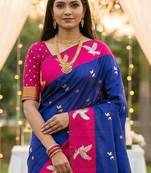 Navy Blue Color Zari Weawing Border Work Silk Saree 