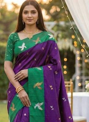 Purple Color Zari Weawing Border Work Silk Saree  2