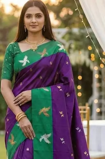 Purple Color Zari Weawing Border Work Silk Saree 
