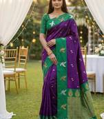 Purple Color Zari Weawing Border Work Silk Saree 