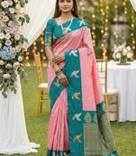 Peach Color Zari Weawing Border Work Silk Saree 