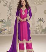Pink purple embroidered georgette semi-stitch palazzo suit with dupatta