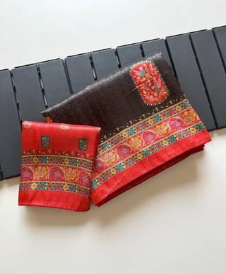 Black Color Jari Weaving With Print Work Softy Silk Saree 3
