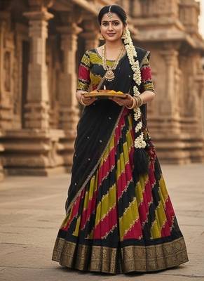 Soft Marchmellow Silk Foil Leheriya Print With Big Zari Weaving Border Lehenga Choli 1