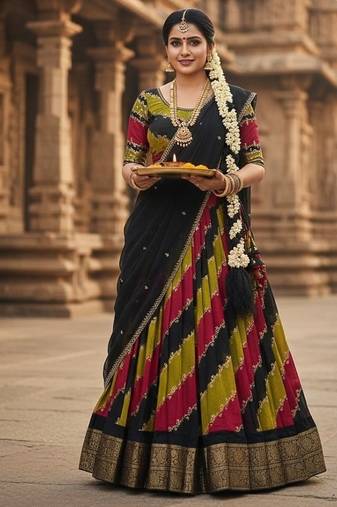 Soft Marchmellow Silk Foil Leheriya Print With Big Zari Weaving Border Lehenga Choli