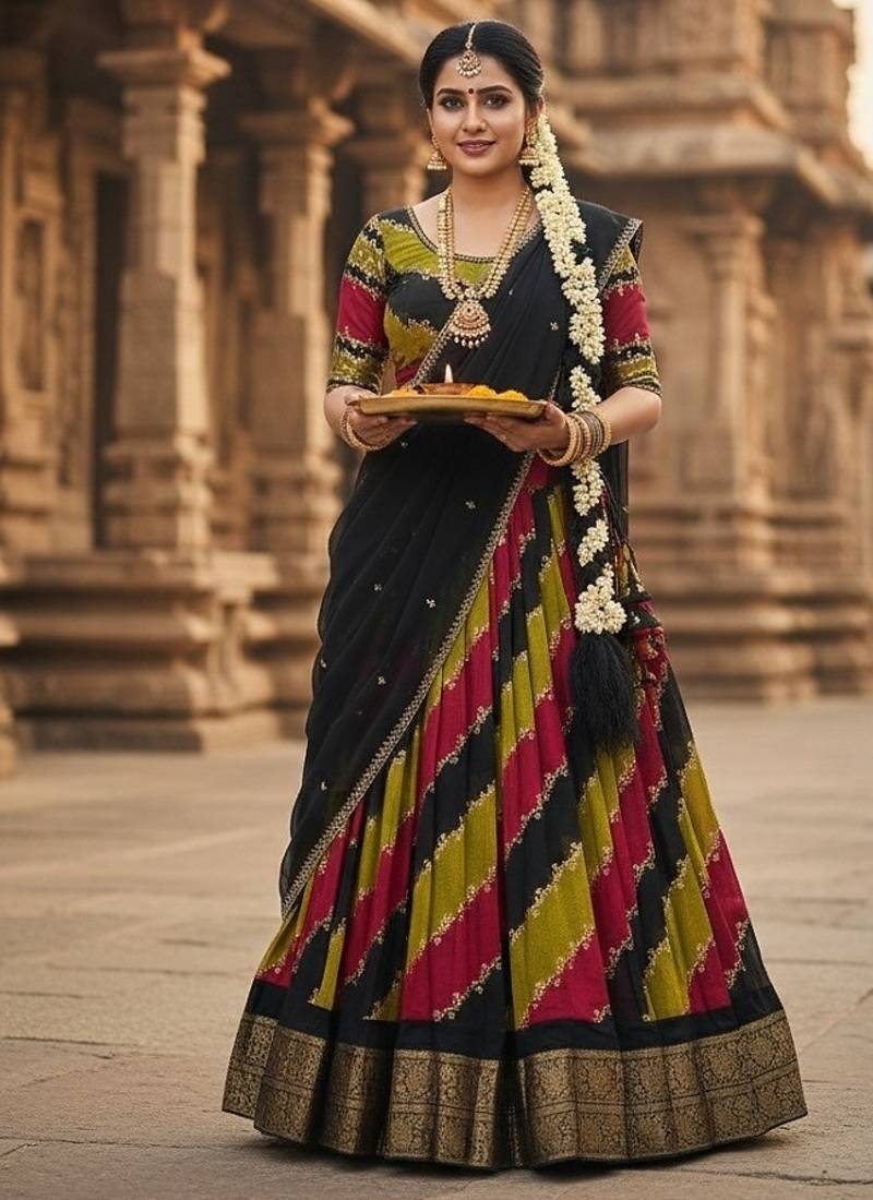 Soft Marchmellow Silk Foil Leheriya Print With Big Zari Weaving Border Lehenga Choli