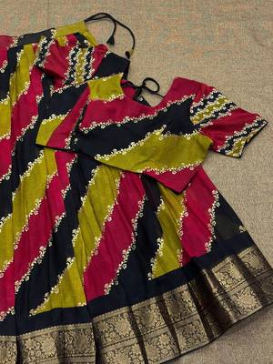 Soft Marchmellow Silk Foil Leheriya Print With Big Zari Weaving Border Lehenga Choli 3