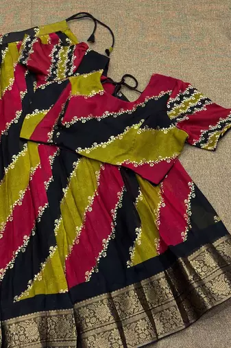 Soft Marchmellow Silk Foil Leheriya Print With Big Zari Weaving Border Lehenga Choli