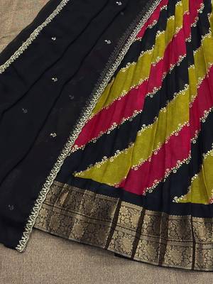 Soft Marchmellow Silk Foil Leheriya Print With Big Zari Weaving Border Lehenga Choli 4