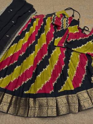 Soft Marchmellow Silk Foil Leheriya Print With Big Zari Weaving Border Lehenga Choli 5