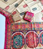 Off White Color Jari Weaving With Print Work Softy Silk Saree