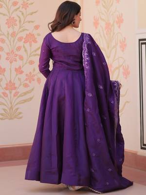 Charming Purple Bead Work Crushed Evening Wear Gown With Dupatta 5