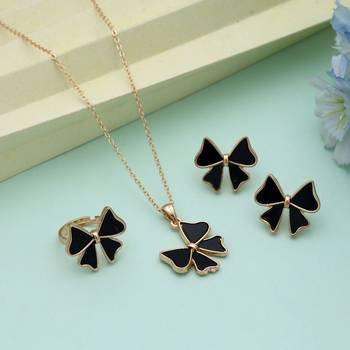 Black color anti tarnish necklace set minimal modern jewelry 1