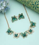 Green color butterfly design anti tarnish necklace set