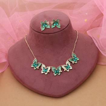 Green color butterfly design anti tarnish necklace set 2