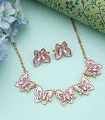 Pink color butterfly design anti tarnish necklace set stylish fashion